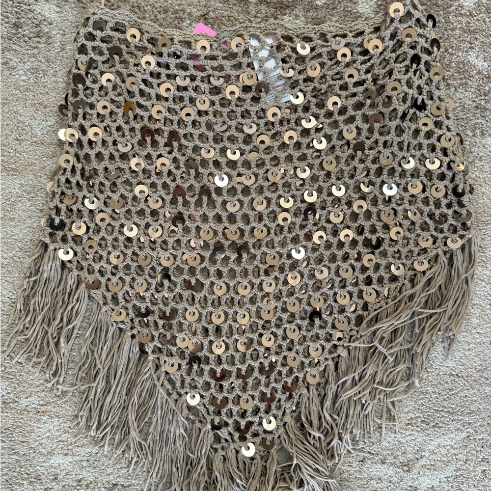 Edikted Gold and Tan Sequin Fringe Wrap